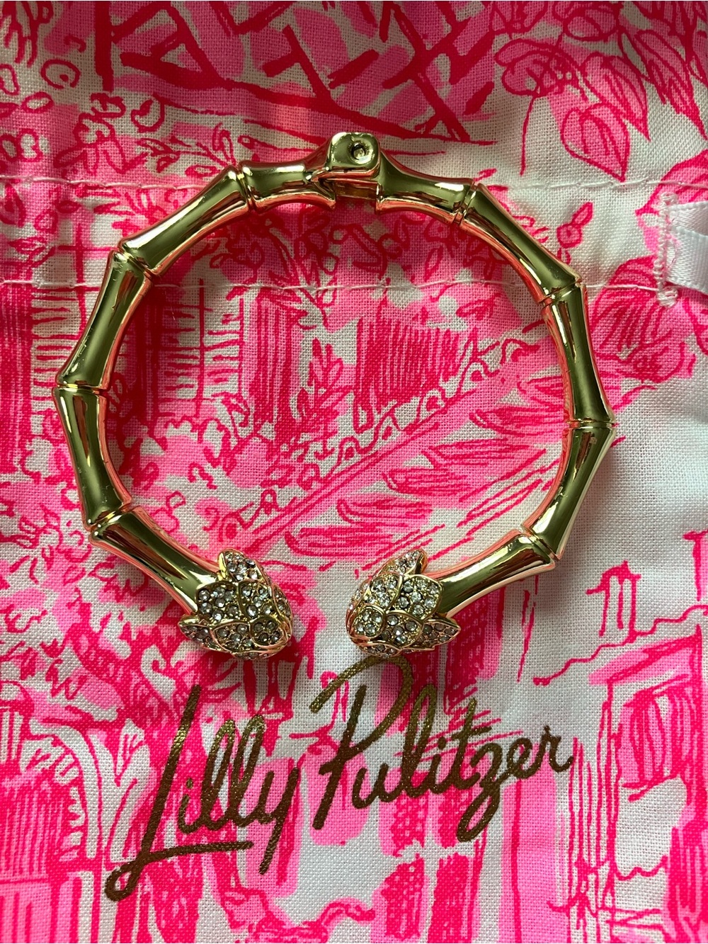 Lilly Pulitzer Gold Bamboo-Style Bracelet with Crystal Lion Heads